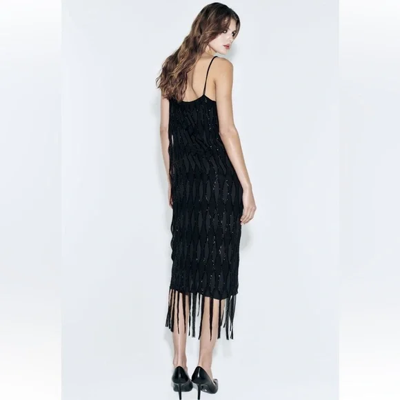 NWT Zara Sequin Beaded Fringe Dress - Picture 5 of 16